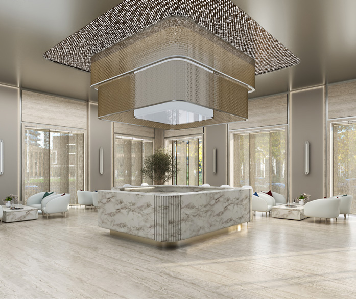 Modern commercial desk and office environment