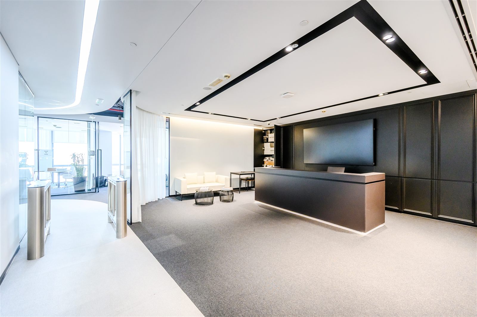 Fully furnished reception area of the Boulevard Plaza Tower 1 office