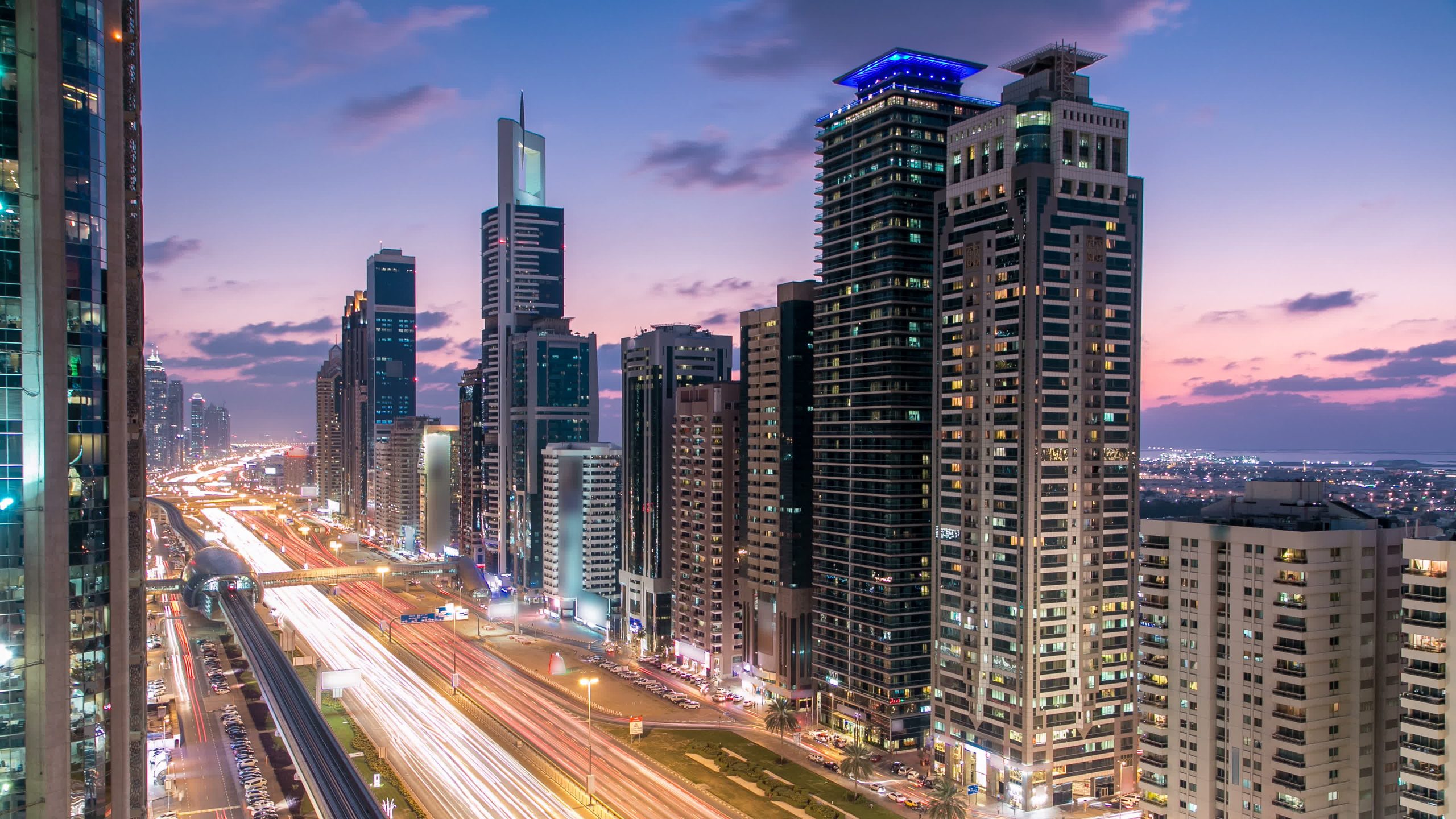 Sheikh Zayed Road skyline and office towers in Dubai