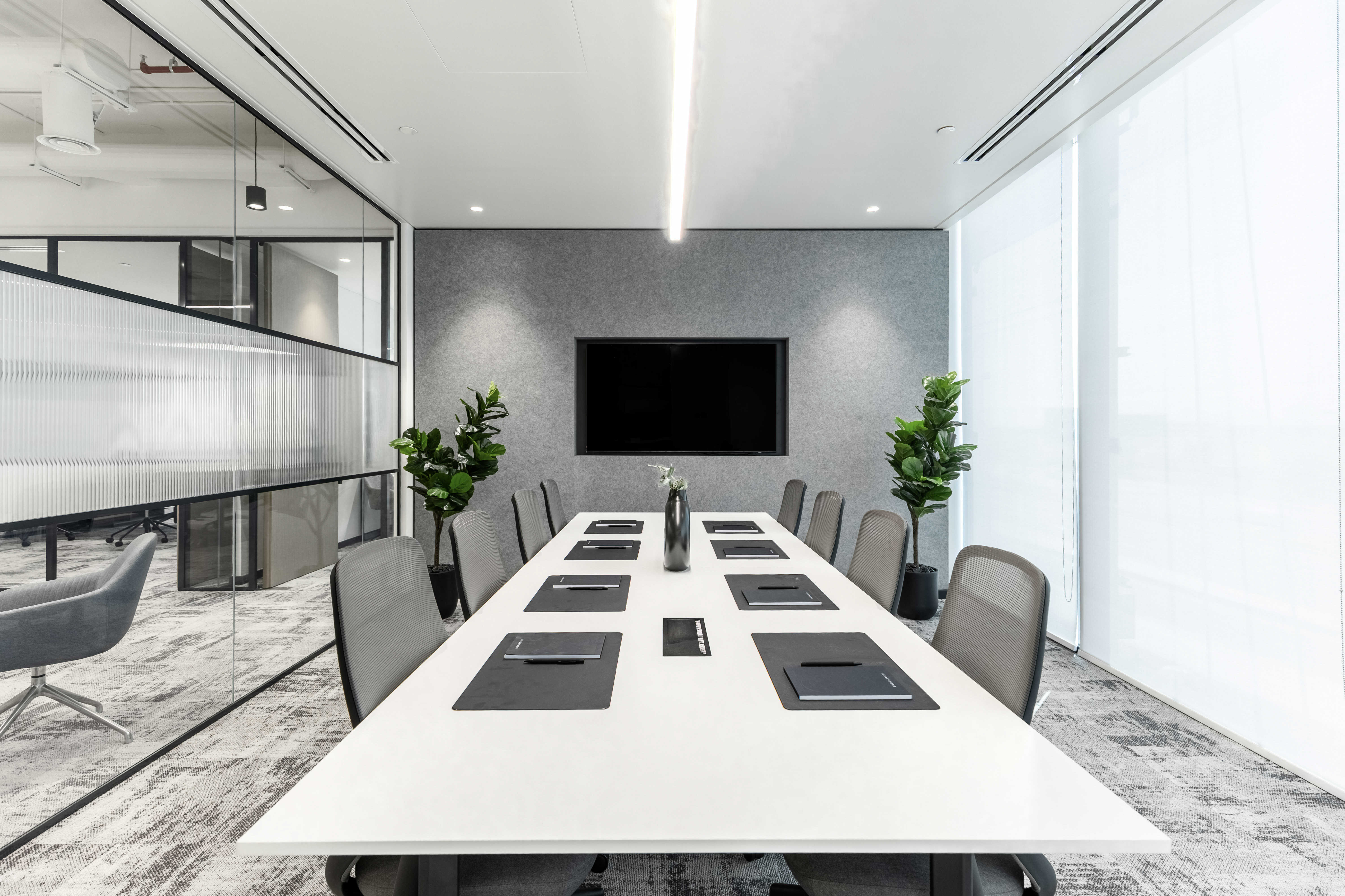 Modern commercial office open desk environment